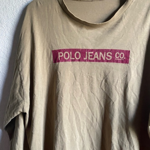 Vintage Y2K Ralph Lauren Polo Jeans Co. Trashed Grunge Tan Long Sleeve Shirt XL - Picture 6 of 15
